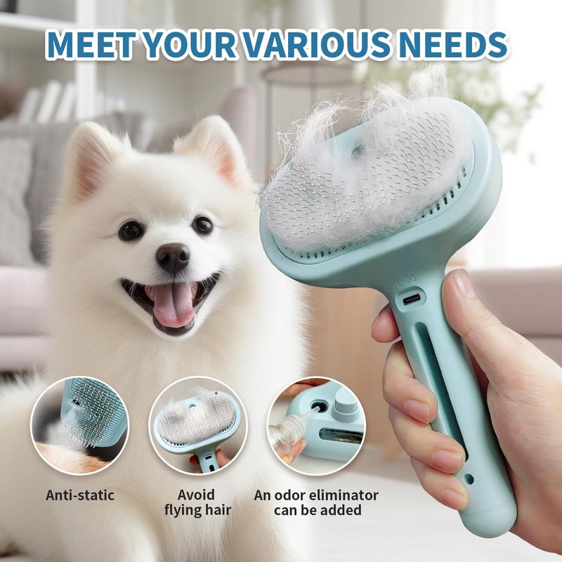 HeroKitty Dog Brush for Shedding, 3 in 1 Self Cleaning Steam Dog Brush - Anti-Static,Cat Steam Brush Removal Comb with Release Button, Grooming Tool for Long and Short Hair Pets, Blue - Image 2